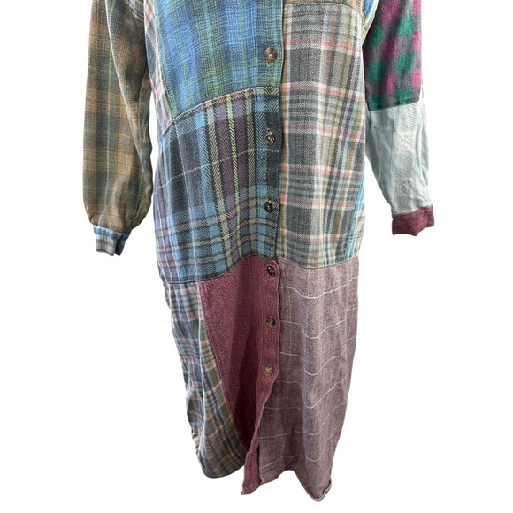 Vtg Y2K Citron Santa Monica Patchwork Shirt Dress Small Boho Artsy Grunge Earthy - Picture 12 of 16